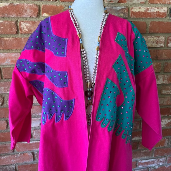 80’s bold Pink cotton sequined retro Open Jacket - Picture 2 of 7